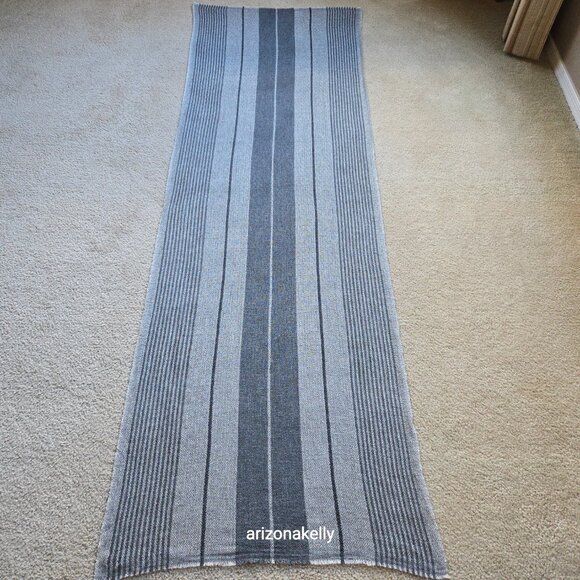 NWOT Cashmere Scarf Light and Dark Grey Stripe Diamond Weave - Picture 13 of 14